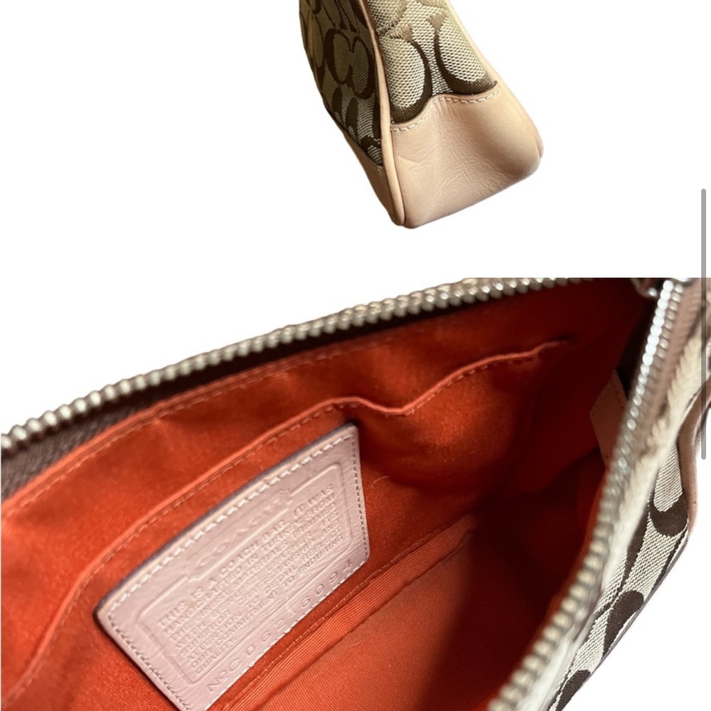 Coach Signature Canvas Cosmetic Bag in Tan and Pink